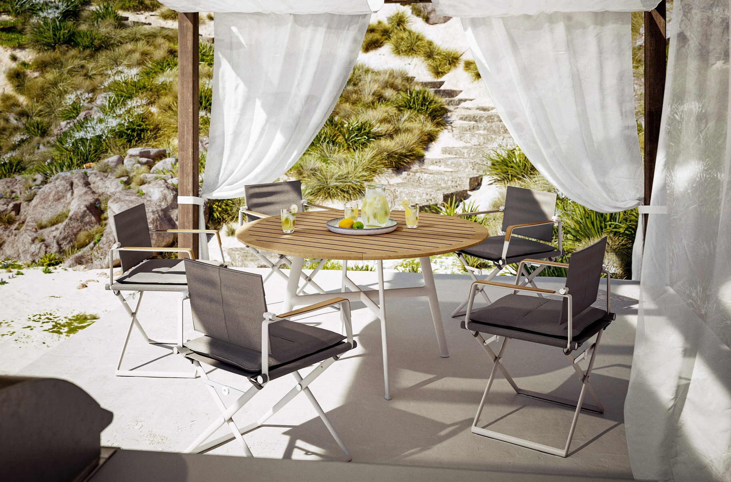 A Dedon woven collection on a terrace